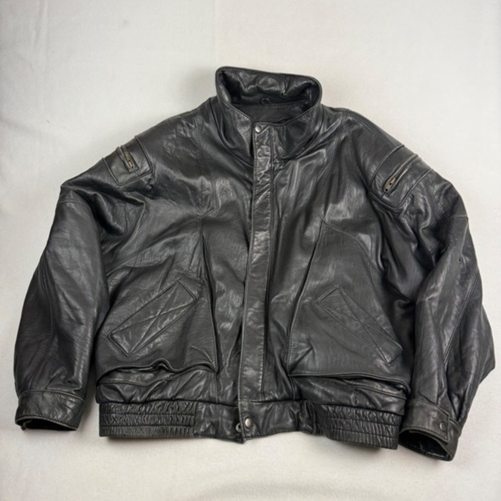 Pelle Studio Wilsons Leather Bomber Jacket Mens 2X Black Vintage Zip Flight Coat